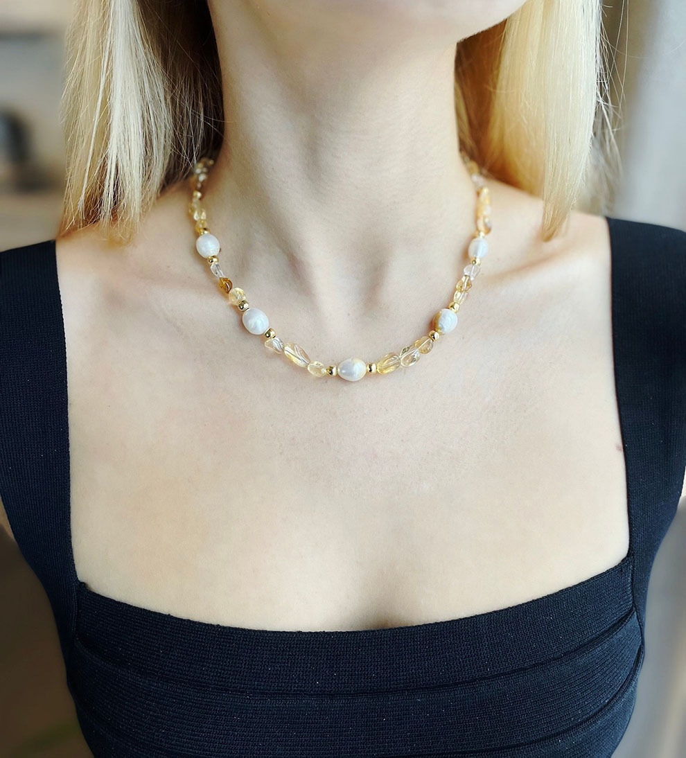 natural stone, Freshwater Pearl, Titanium Steel Material IG Style Geometric Natural Stone Freshwater Pearl Titanium Steel 18K Gold Plated Necklace In Bulk
