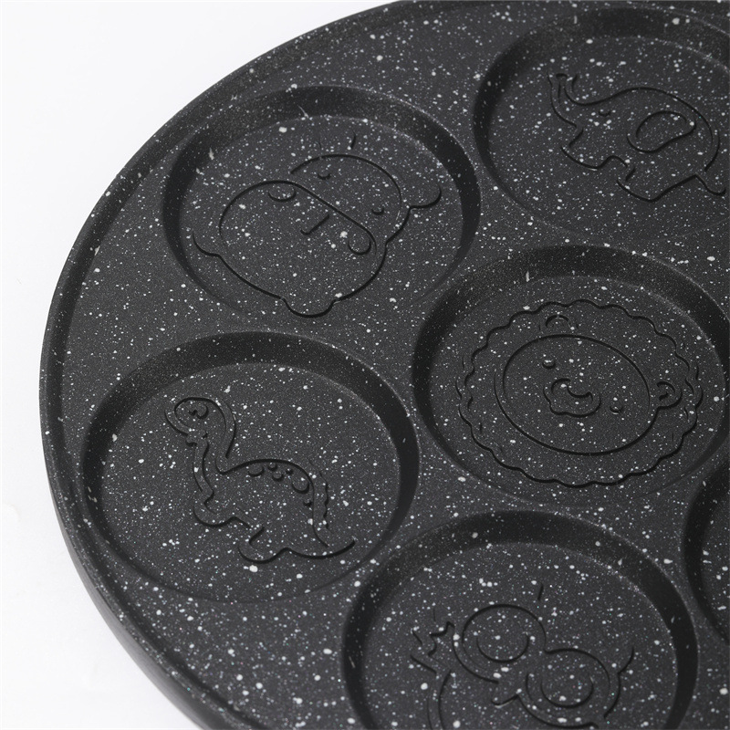 Fabricantes de comercio exterior dibujos animados siete agujeros desayuno plato de asado huevos hamburguesas molde waffle para bebés alimentos suplementarios sartén