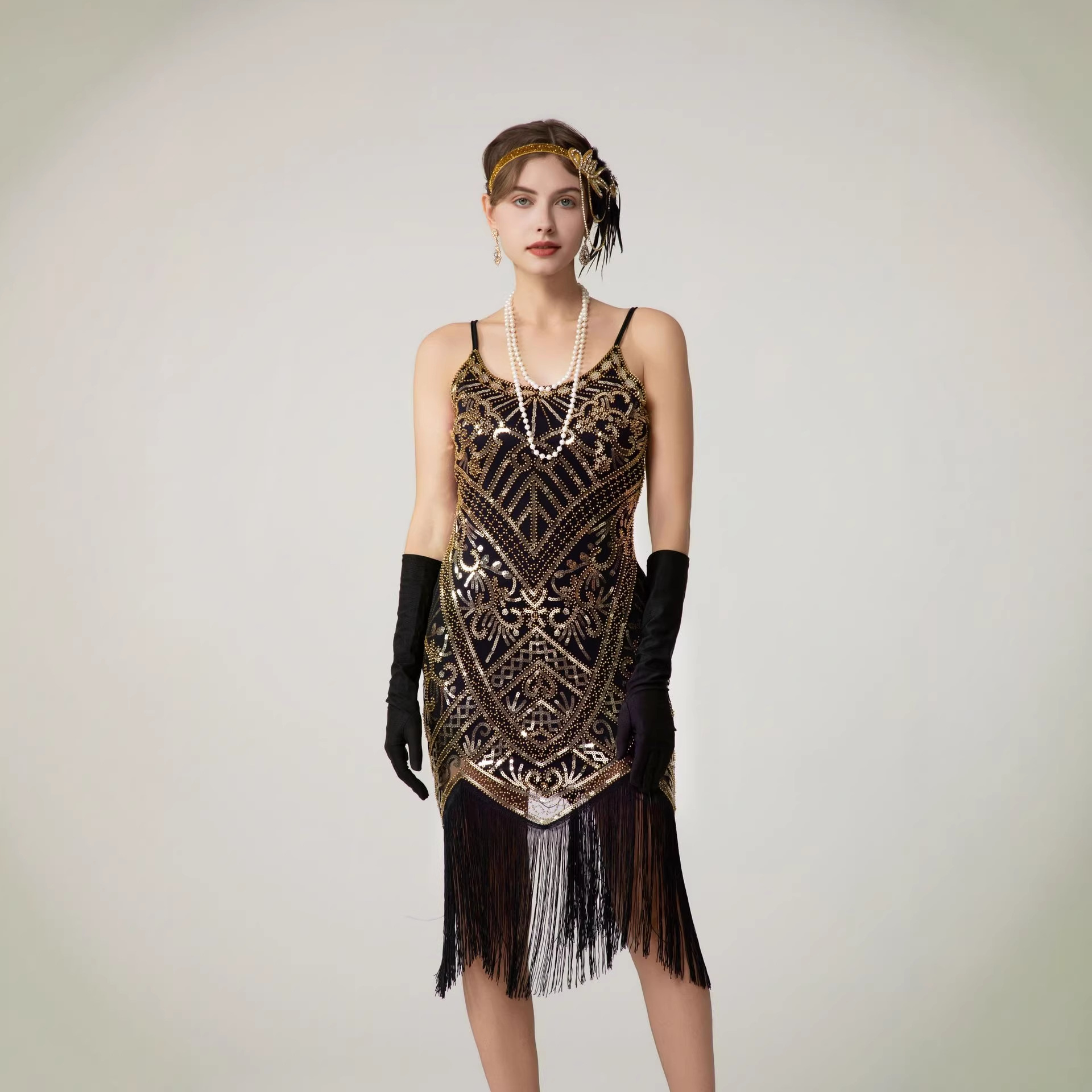 Sequin Fringed Slip Dress 1920s Vintage Gatsby Prom Party Evening Dress dress Amazon Cross Border