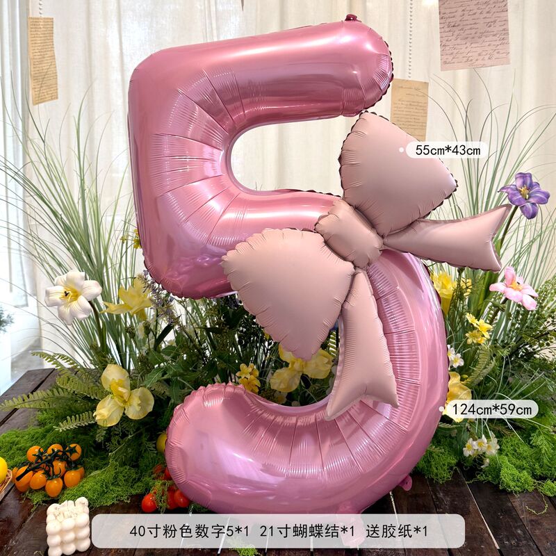 40インチのピンクの蝶結びの数字の風船の赤ちゃんの1歳のパーティーは女の子の誕生日の簡単な配置の道具を飾ります。|undefined