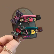 韩版新款甜美蝴蝶结笑脸滴油发夹精致高级感侧边夹鸭嘴夹发饰发卡