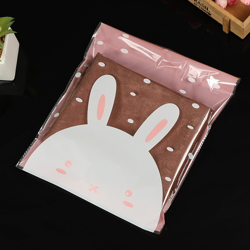 Opp袋工場スポットかわいいウサギプリントクッキーギフト装飾品自己接着PE袋マフラー服装包装袋|undefined