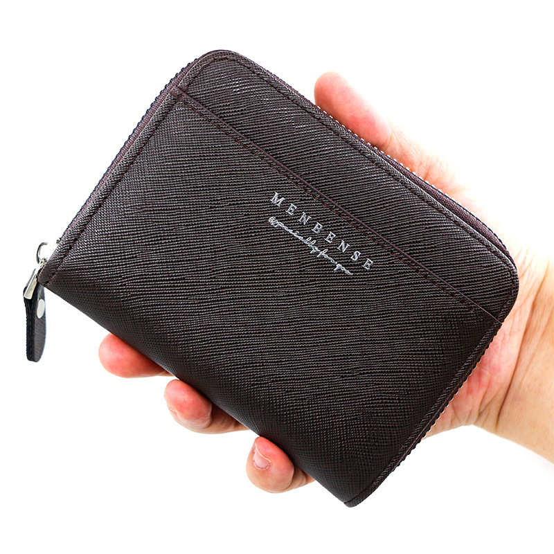 Menbense nuevos hombres billetera de color sólido negocio cremallera corta bolsa embrague monedero carta cartera
