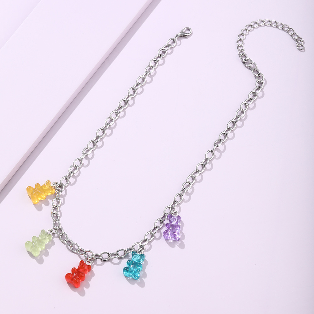 cute cartoon transparent bear pendant necklace wholesale nihaojewelry