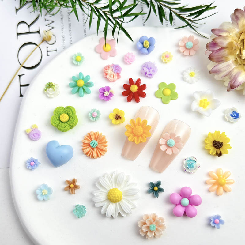 Spring Flower Nail Art Jewelry Japanese Style Fresh Flower Big Mixed Daisy Fleshy Resin Diy Nail Accessories