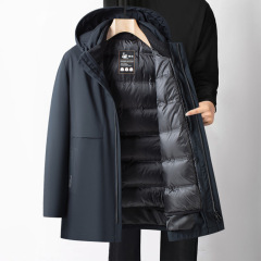 中老年爸爸鹅绒羽绒服男冬季加厚年新款内胆连帽可拆冬装