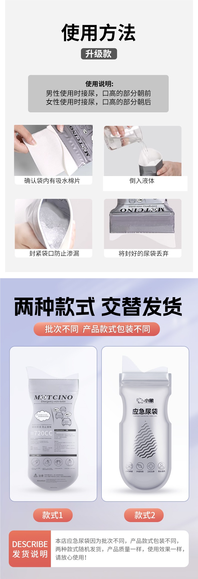 Emergency Urine Bag Disposable Urinal Artifact Urinal for Women on the Car Urinal Car Toilet for Men on Long-Distance Urine Collection