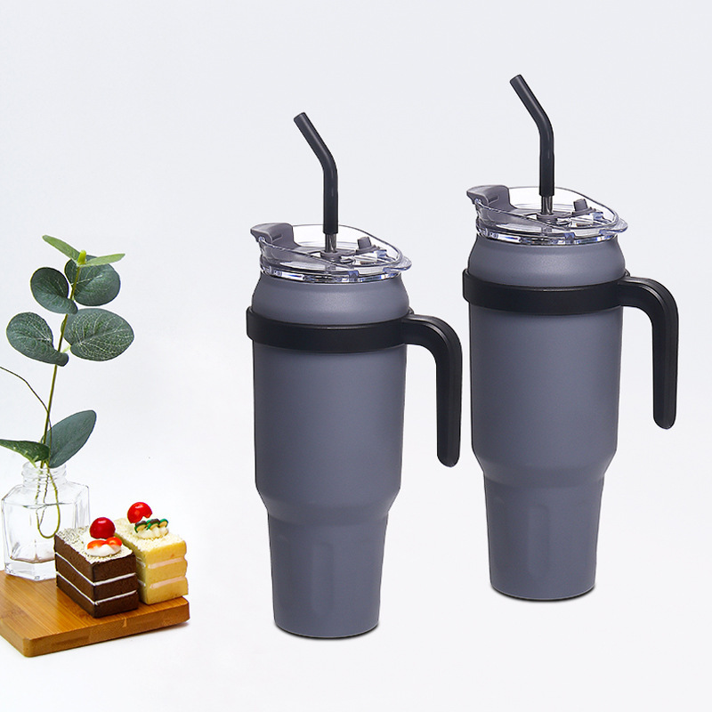 Cross-Border 50oz Double-Drink Car Cup Student Portable Ice Cup Stainless Steel Car-Mounted High-Looking Thermos Cup with Handle