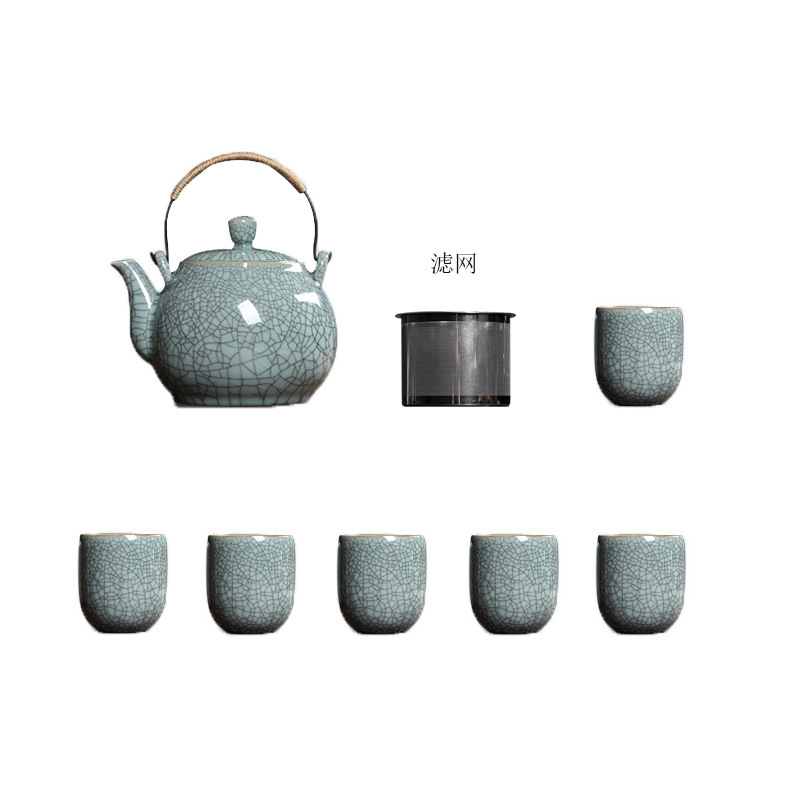 3OBR青瓷大容量功夫茶具套装家用陶瓷提梁壶大号泡茶壶茶杯整套