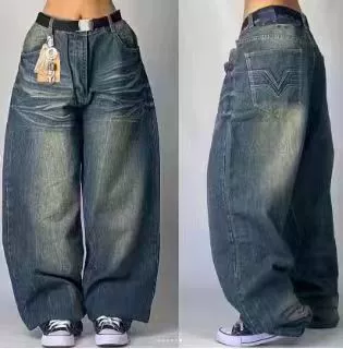 Джинсы (JNCO) унисекс свободного кроя из денима, вышивка, готический крое широкие