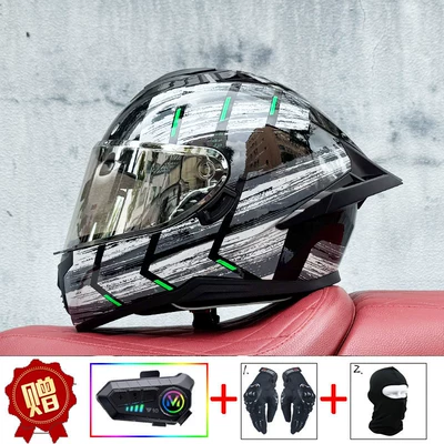 Racing Helmet, New National Standard 3C | Motosiklet kaskı (dəbilqə) - green-star-aurora-silver-night-vision-y10-soft-microphone-comes-with-clear-lens-s