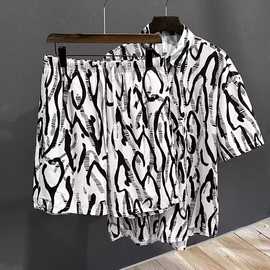 跨境运动服套装男夏季短袖T恤篮球衣休闲短裤两件套韩版潮流2024