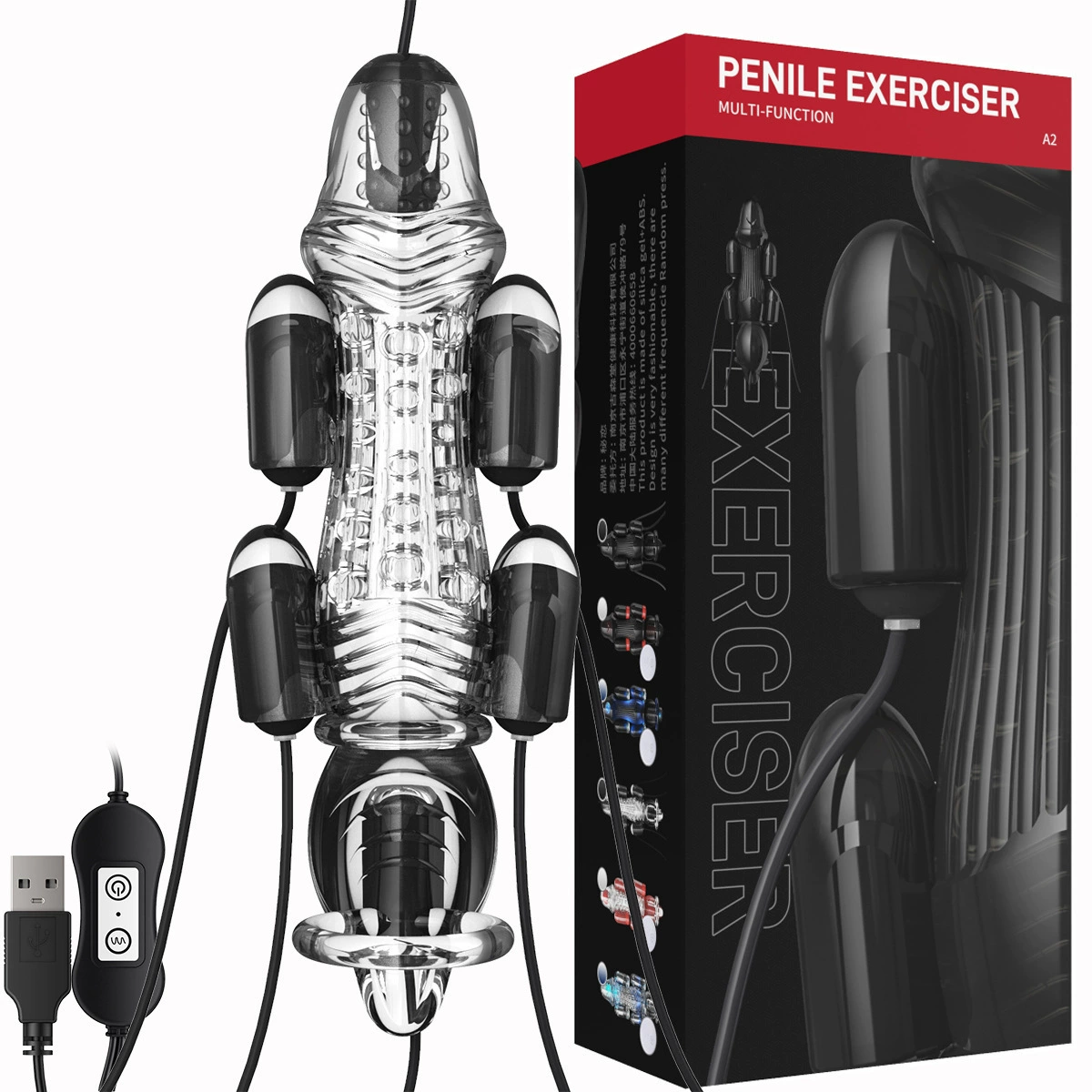Wireless Penis Vibration Massager (Moonuo) PROMAX 12th Gen, One-to-Six Trainers, Transparent/Black