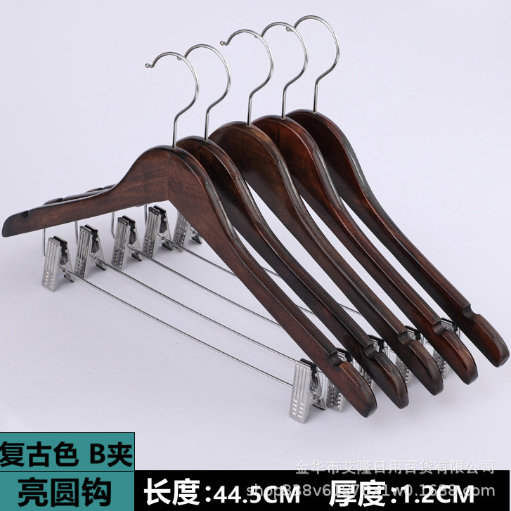 Tienda de ropa Hotel traje de madera percha de madera maciza con clip percha pantalones clip ropa soporte al por mayor