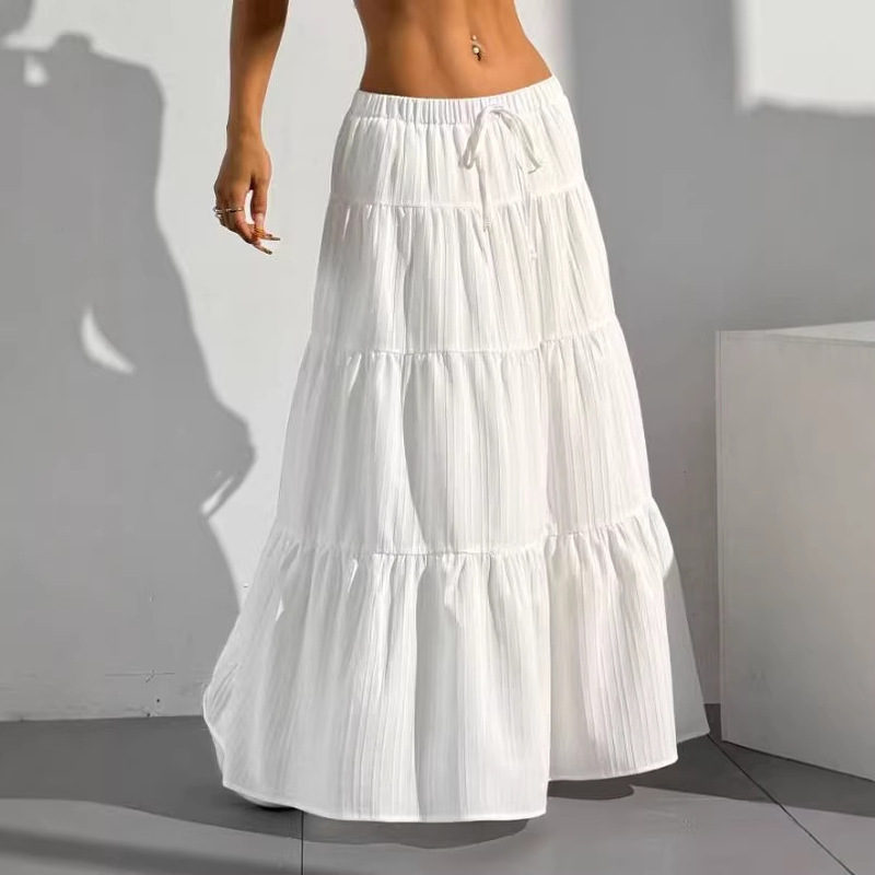In Stock: European and American Amazon Cross-Border Half-Skirt with Tie-Up and Patchwork Design, Loose Long Skirt, Plus-Size Women's Dopamine Style
