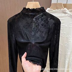 网纱半高领新款时尚打底蕾丝衫