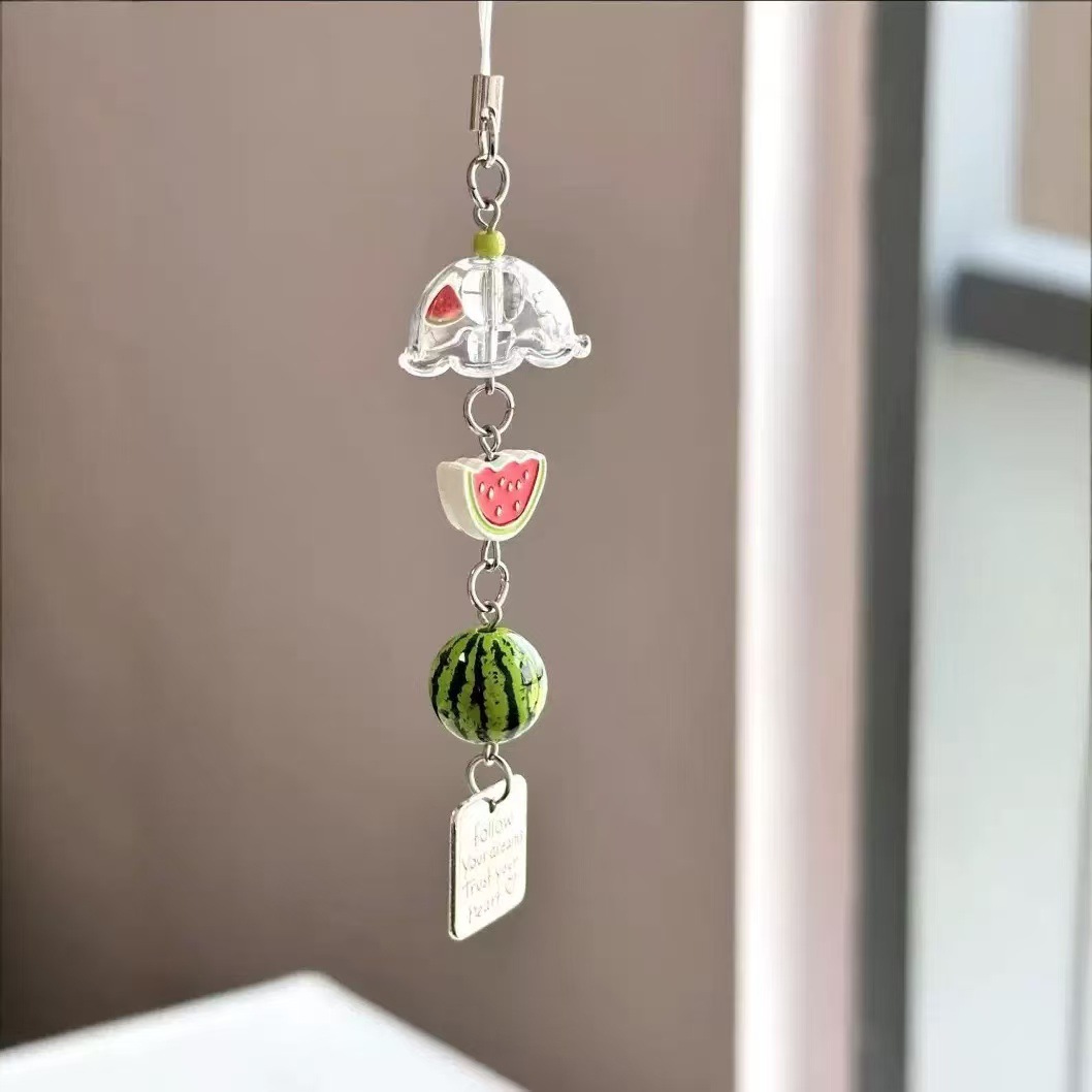 Handmade Sweet Watermelon Wind Chime Mobile Phone Chain Pendant Material Peripheral Keychain Material Acrylic Beads