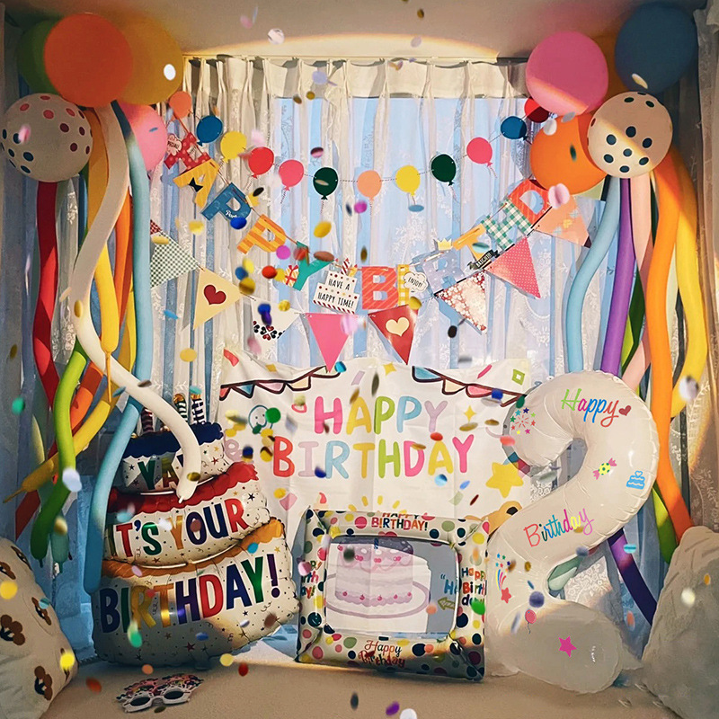 Online celebrity birthday decoration children's balloon party decoration scene Happy Birthday Baby Boy Girl background cloth