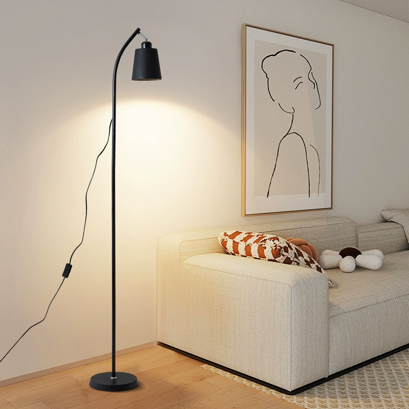 Floor Lamp, Modern LED 12W, Remote & Dimming Options, White/Black Pole with Beige/White Shade