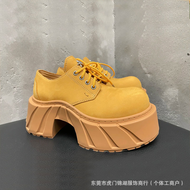 SMFK ファントム手磨きレザーハイヒールダービーシューズレトロ高めプラットフォームシューズロートップ多用途カジュアルレディースシューズ|undefined