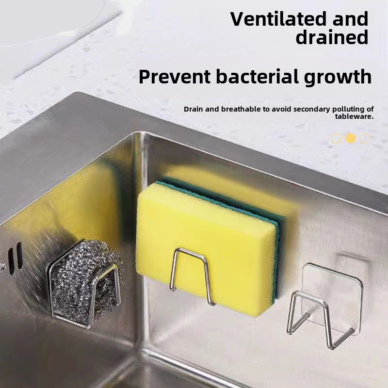 Sponge storage rack stainless steel kitchen supplies sink steel ball scouring pad shovel storage draining rack punch-free