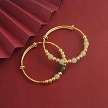 沙金饰品水晶手串和田玉手镯女仿黄金镯子气质百搭不掉色推拉手镯