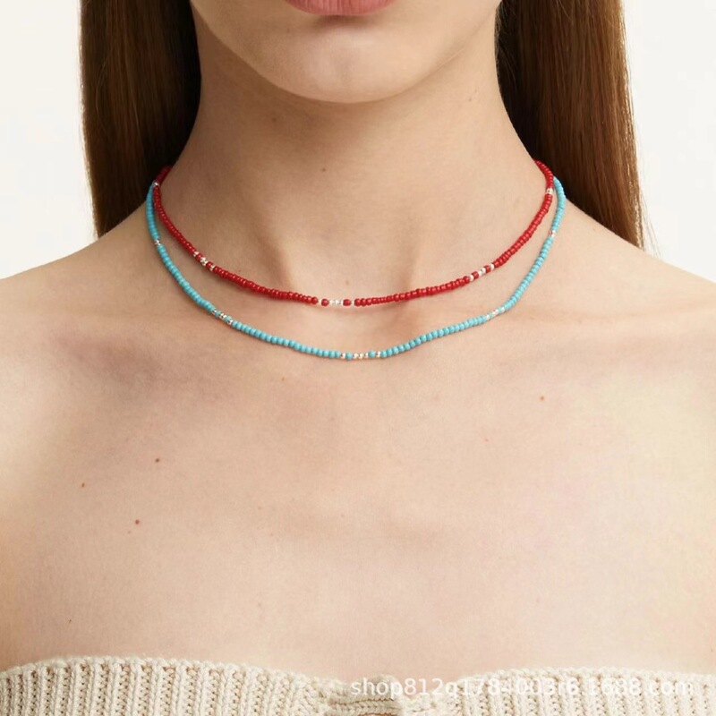 Korean ins blogger with little red book explosions summer S925 sterling silver color beads stacked necklace clavicle chain