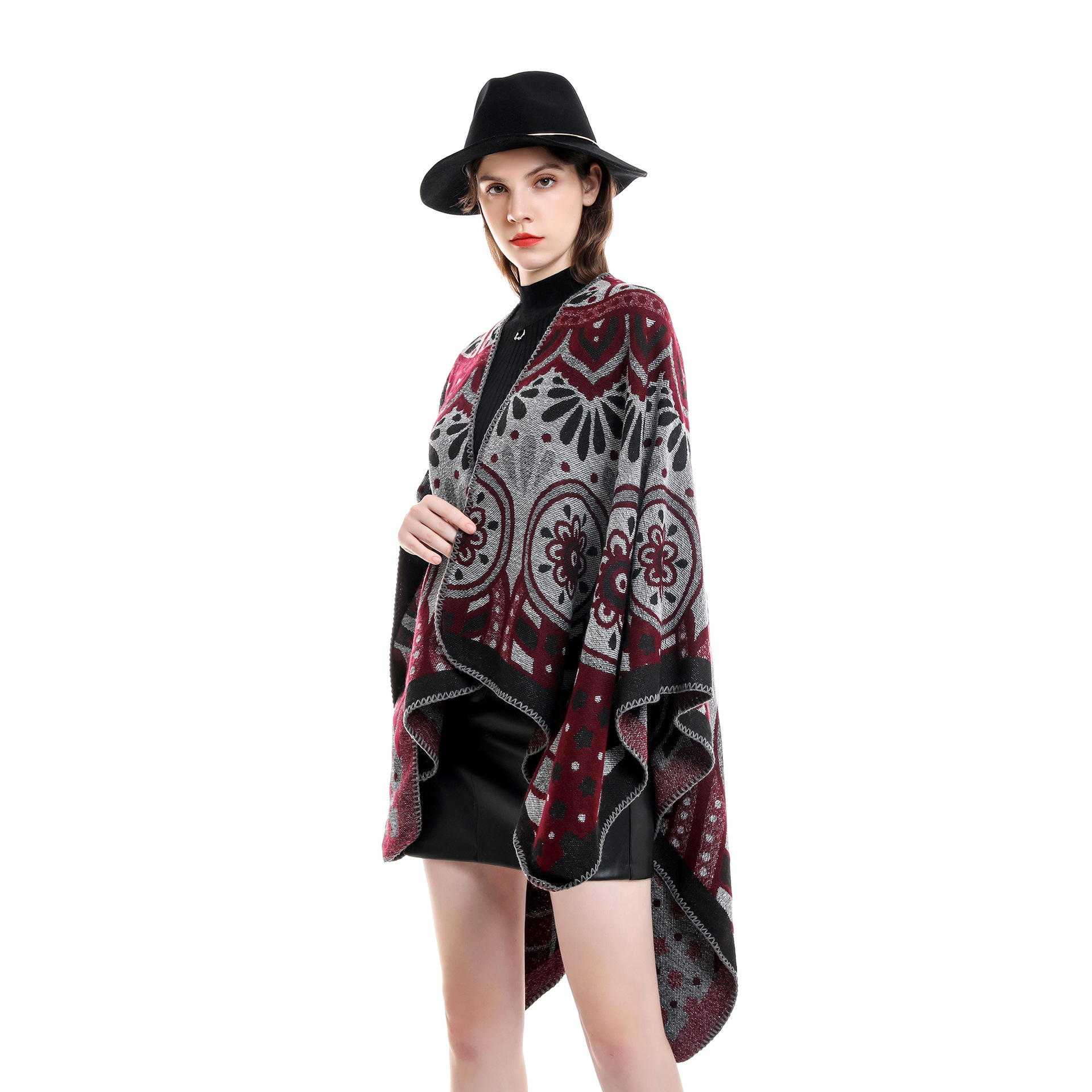 Abrigo chal mujer Otoño e Invierno moda calle Flor geométrica cardigan Otoño e Invierno capa larga Otoño e Invierno