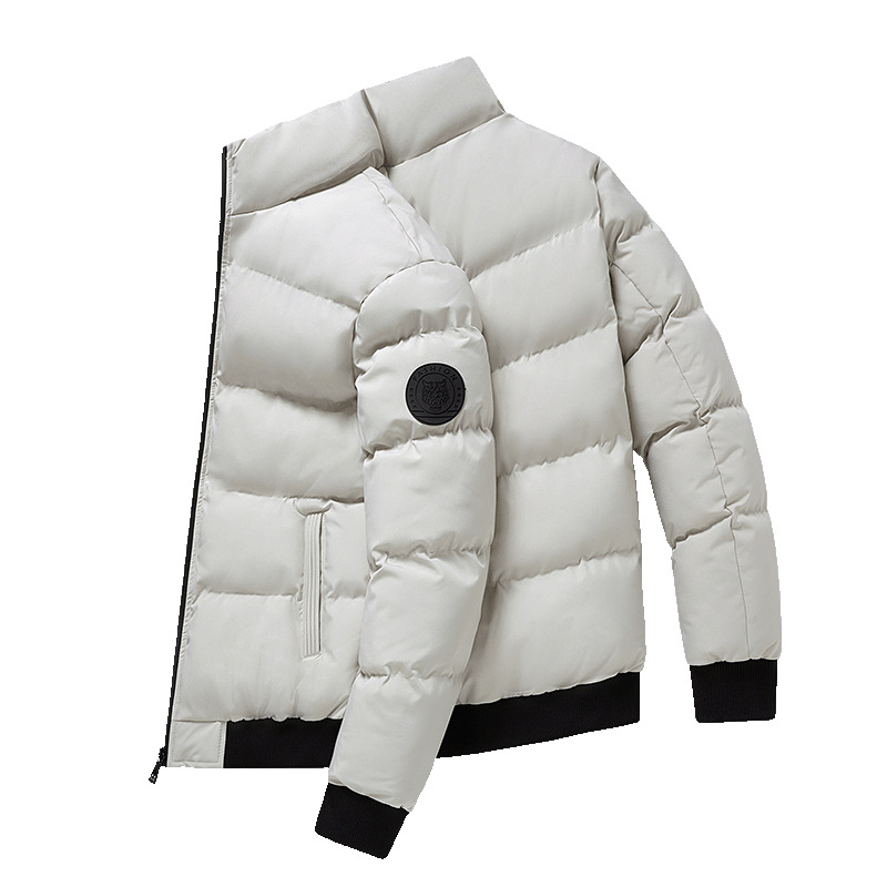 Abrigo De Algodón Con Cuello Alto Otoño E Invierno Hombres Cabeza De Tigre Cálido Al Aire Libre Público Diario Color Sólido A Prueba De Viento Frío_voghion.com