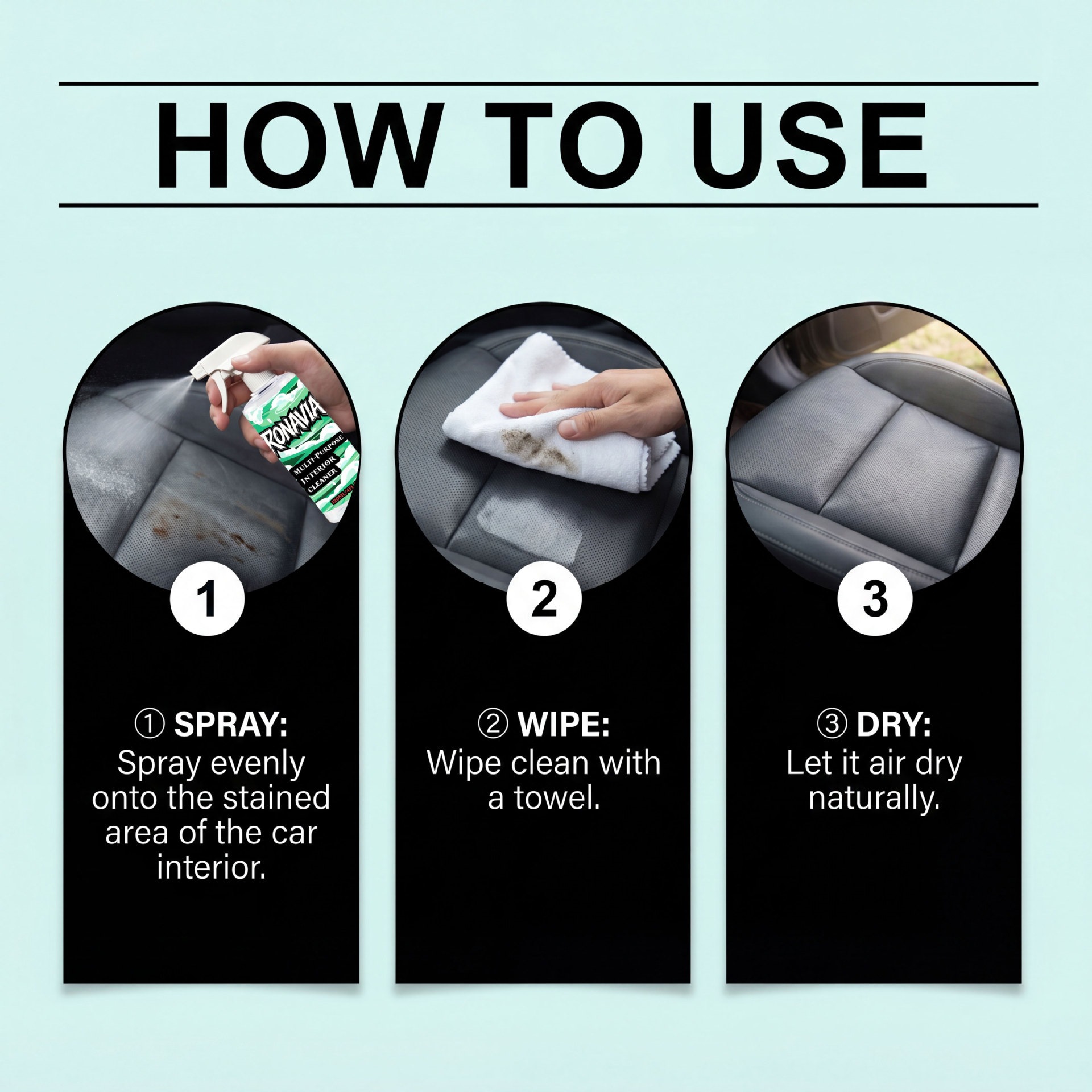 RONAVIA Car Interior Cleaner - Gentle formula suitable for multi-material car interior cleaning and maintenance, providing long-lasting shine