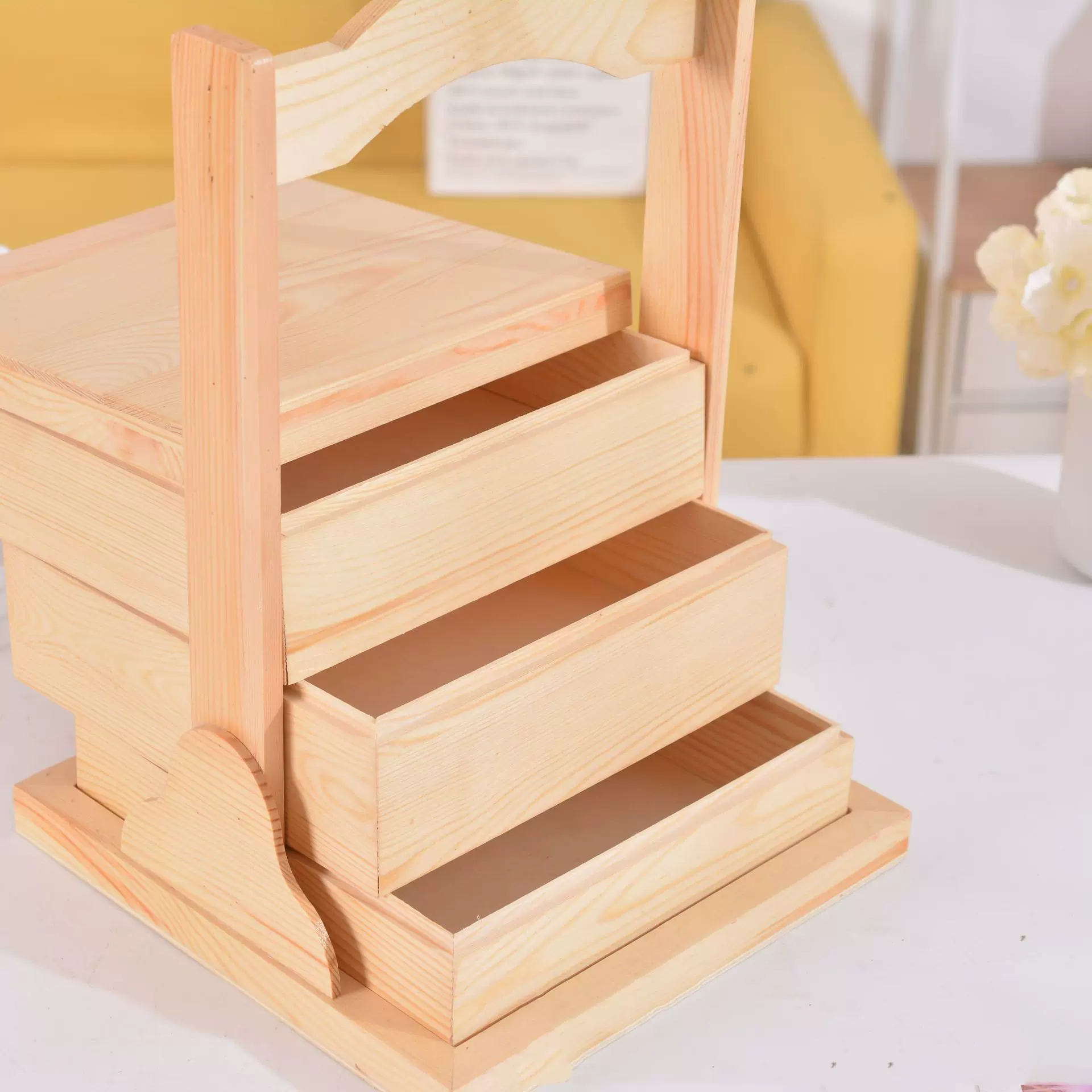 木质多层手提收纳盒户外野餐盒中式简约零食点心蛋糕盒多层收纳盒