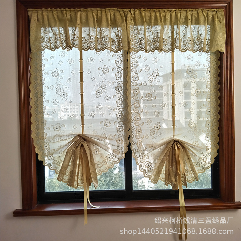Pull-Up Door Curtain Roman Blind Balloon Curtain Kitchen Partition Curtain Decorative Curtain No Punching Bay Window Mesh Curtain Gauze Curtain