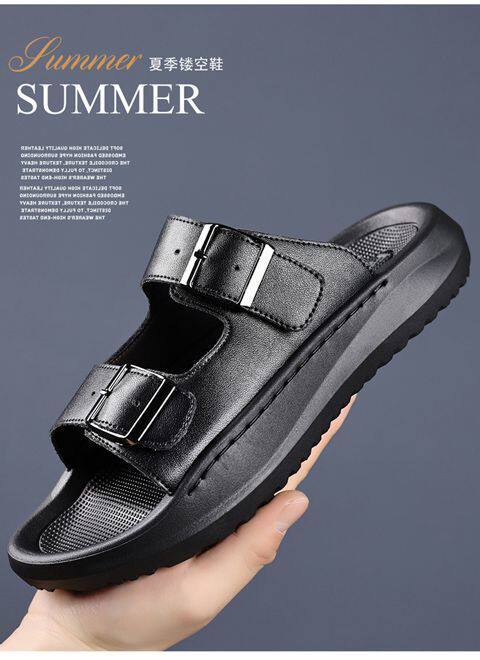 Dép sandal nam quai ngang đục lỗ kiểu La Mã, đế bằng 2 cm, thoáng khí — Màu nâu, màu đen chi tiết 5