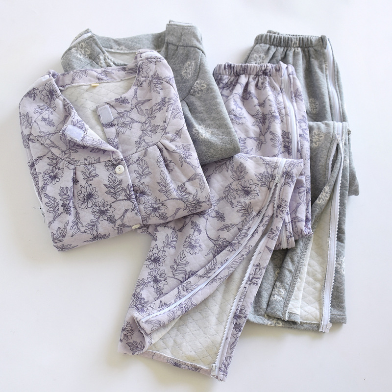 Women's autumn and winter air cotton easy-to-wear post-acupuncture recovery pajamas, physiotherapy clothing, thickened and warm, plus-size nursing wear