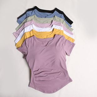 Yoga Clothes with Chest Pads for Women Pilates Training Running Waist Slimming Look T-Shirt Sports Short-Sleeved Fitness Tops
