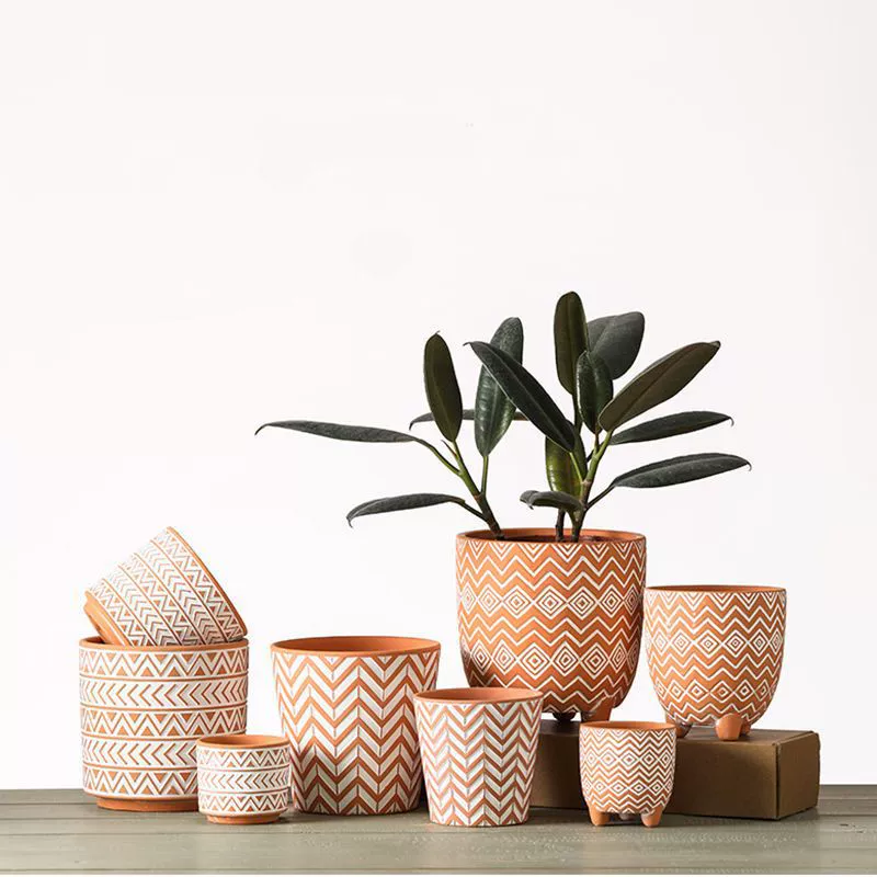 Красная керамическая машина выгравирована воздухопроницаемой простой глиняной ремень с круглыми цветочными горшками