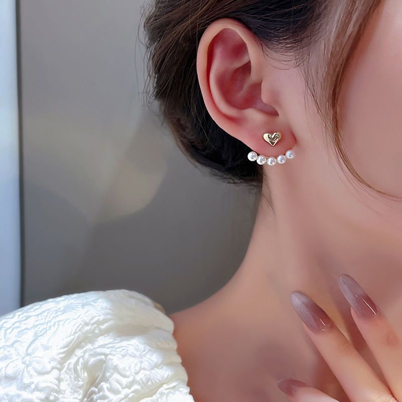 Imitation Pearl, Alloy Material Heart Shape Pattern 1 Pair Retro Heart Shape Imitation Pearl Plating Ear Studs