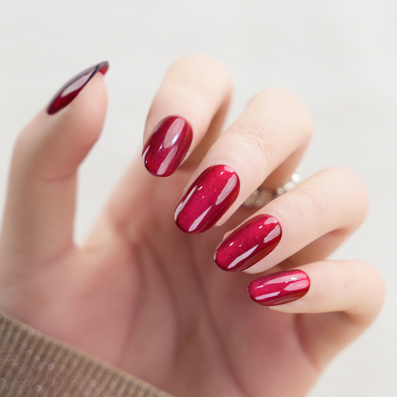 New high-end wearing nail piece cat's eye wine red oval white temperament handmade fake nail patch 30 pieces New high-end wearing nail piece cat's eye wine red oval white temperament handmade fake nail patch 30 pieces