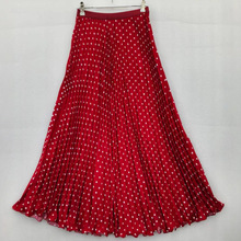 外贸压褶波点半身裙经典百搭高腰显瘦波浪裙边气质a字长款裙子女