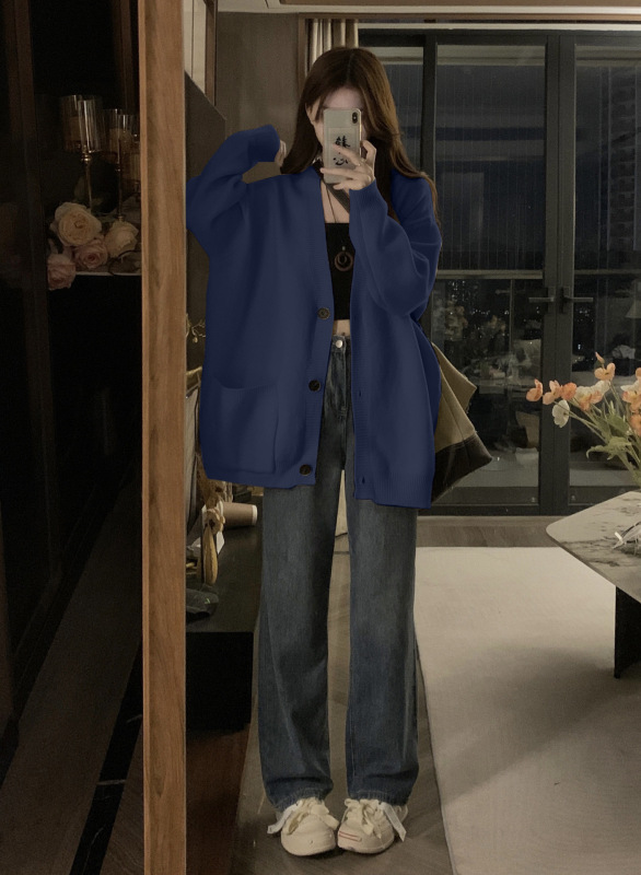 慵懒风毛衣女秋冬2025新款上衣宽松显瘦百搭领针织开衫外套|undefined