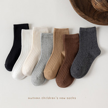 儿童袜子春秋棉袜韩版复古灰色系女童中筒袜学院风男童短袜宝宝袜