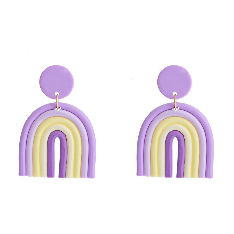 Creative Bohemian ins Rainbow Color Soft Pottery Earrings Geometric U-shaped Clay Handmade Earrings for Women earring