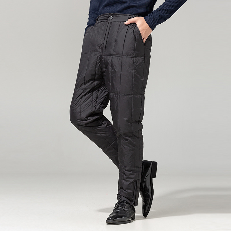 Men's down pants, suitable for middle-aged and elderly men, with a fleece lining, thickened for extra warmth, made with white duck down, and can be worn as outerwear or innerwear, available in plus sizes for both men and women