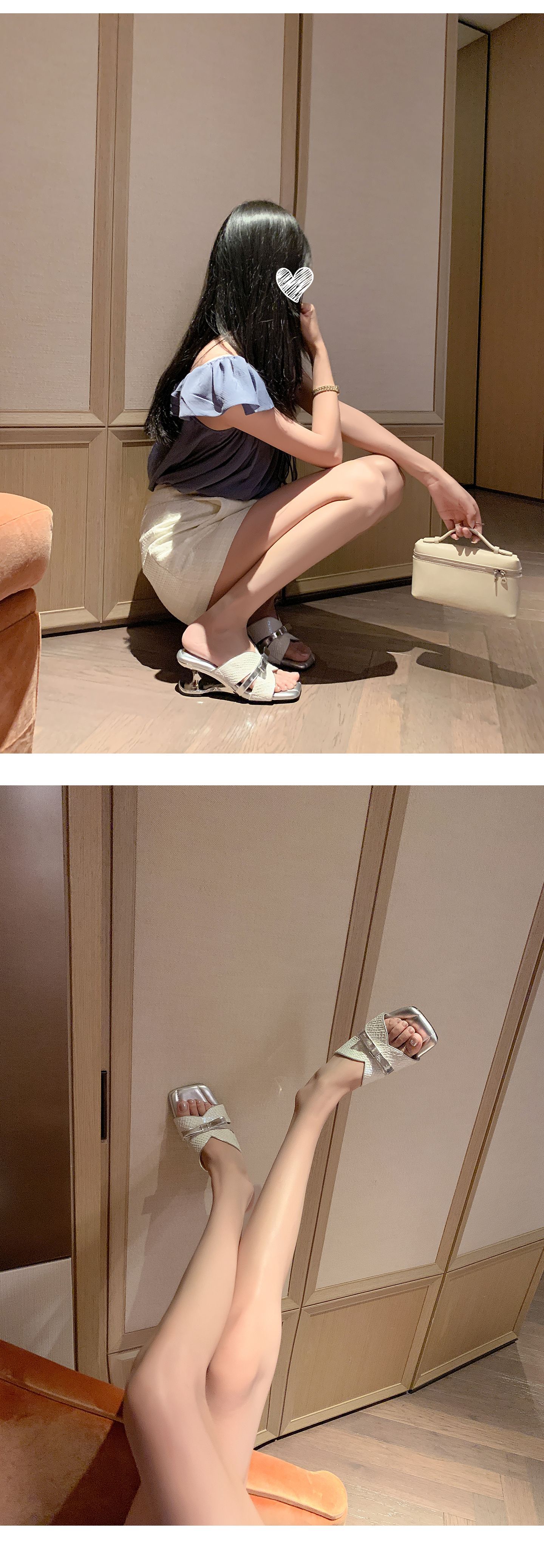 Sandal cao gót nữ mũi vuông hở ngón, quai ngang nơ bướm, đế xuồng êm chân — màu vàng, bạc chi tiết 14