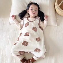 宝宝珊瑚绒睡袋背心式婴儿秋冬防踢被神器儿童无袖连体睡衣法兰绒