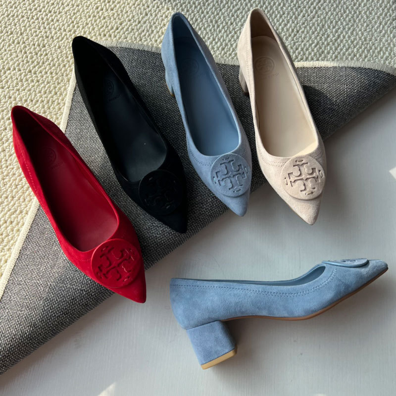 TB女鞋2025新款法式高跟鞋尖头粗跟浅口单鞋女绒面通勤鞋工作鞋