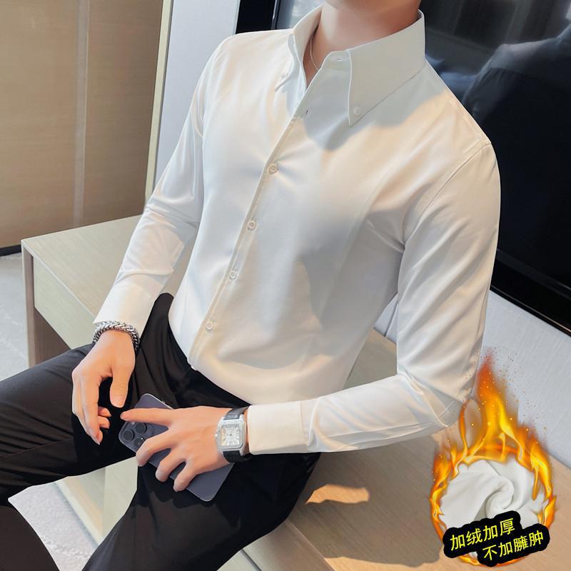 Cross-border foreign trade wholesale men's new style slim fit business shirt with British style large collar trendy casual shirt