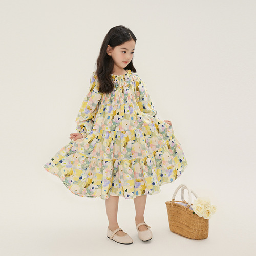 Pudding Haru's new sweet girl style floral dress for spring 2024 children's casual and stylish floral dress