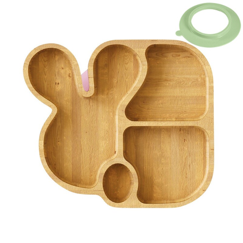 Bamboo Baby Food Supplement Cute Animal Shape Divided Plate Integrated Bamboo Plate Suction Cup Bowl Fork Spoon Kidsren's Training