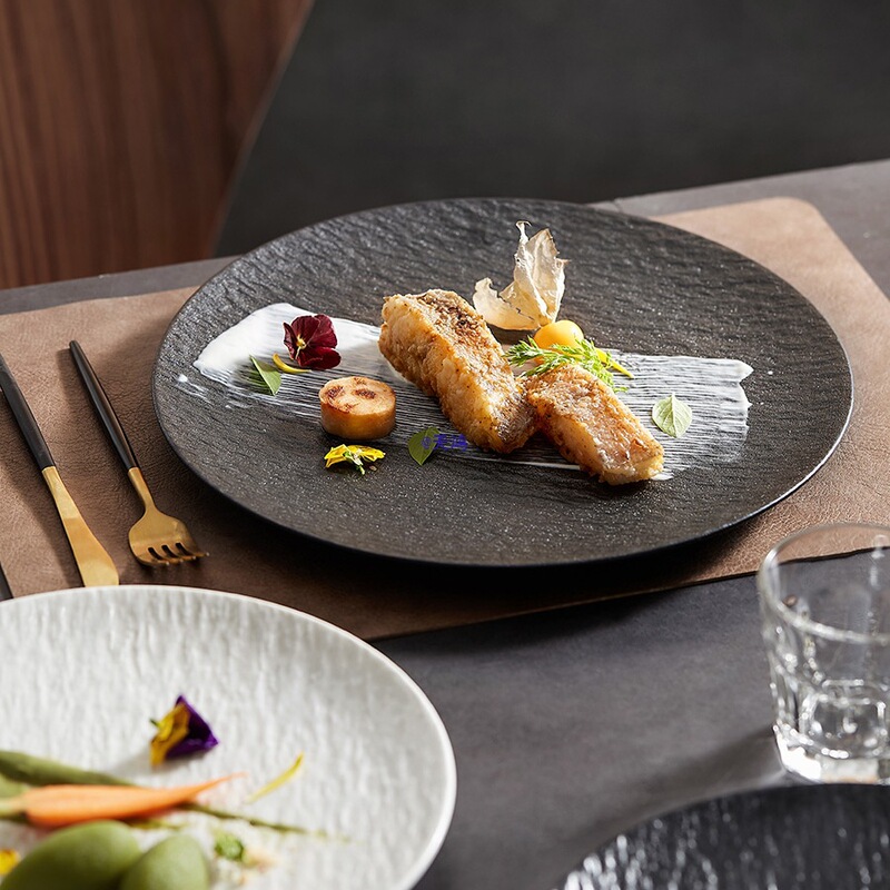 Steak Cutlery Plate Ceramic Pasta Bowl Plate-Like Tableware Black Plate-Like Plate Japanese Style